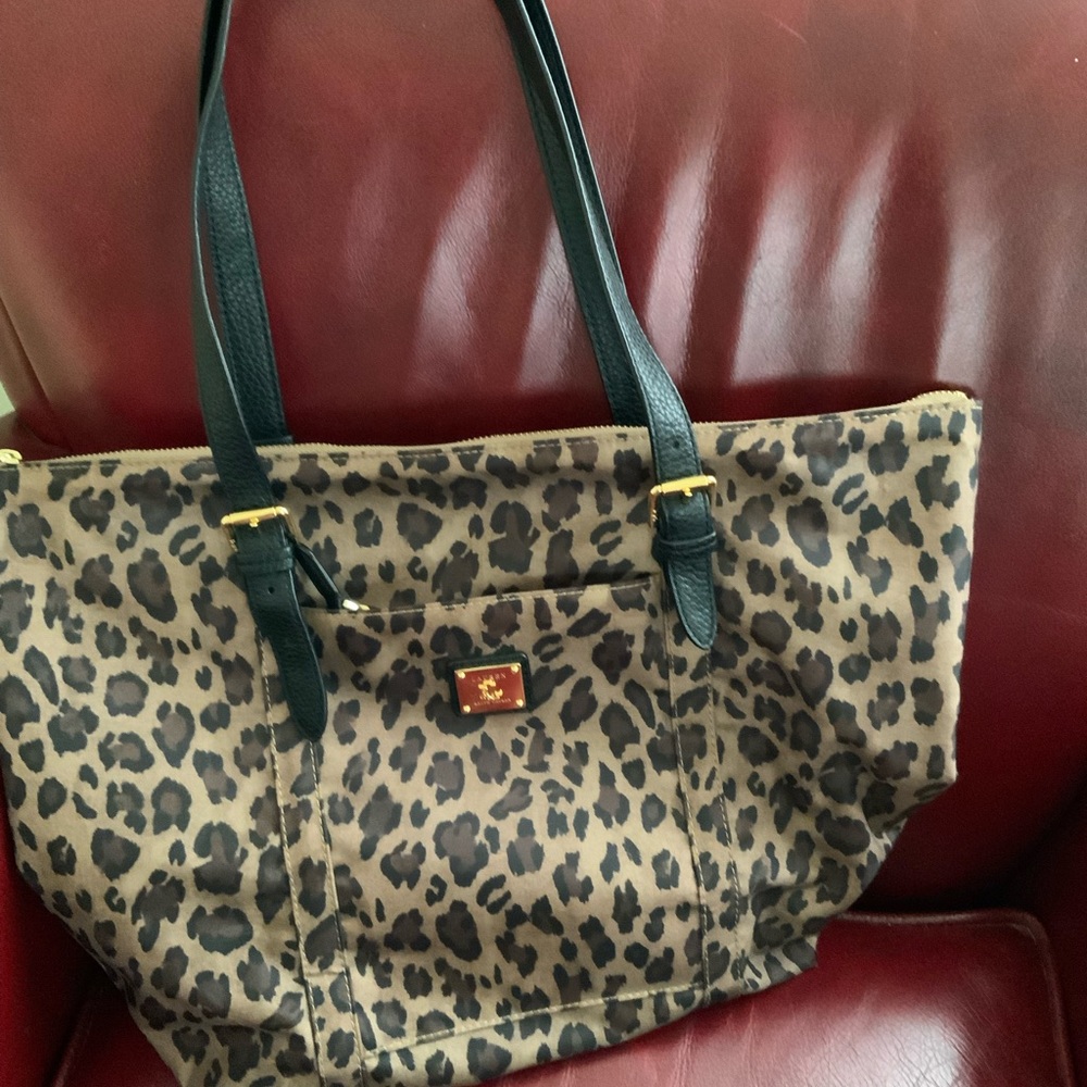 RALPH LAUREN Leopard design zippered tote bag handbag vinyl